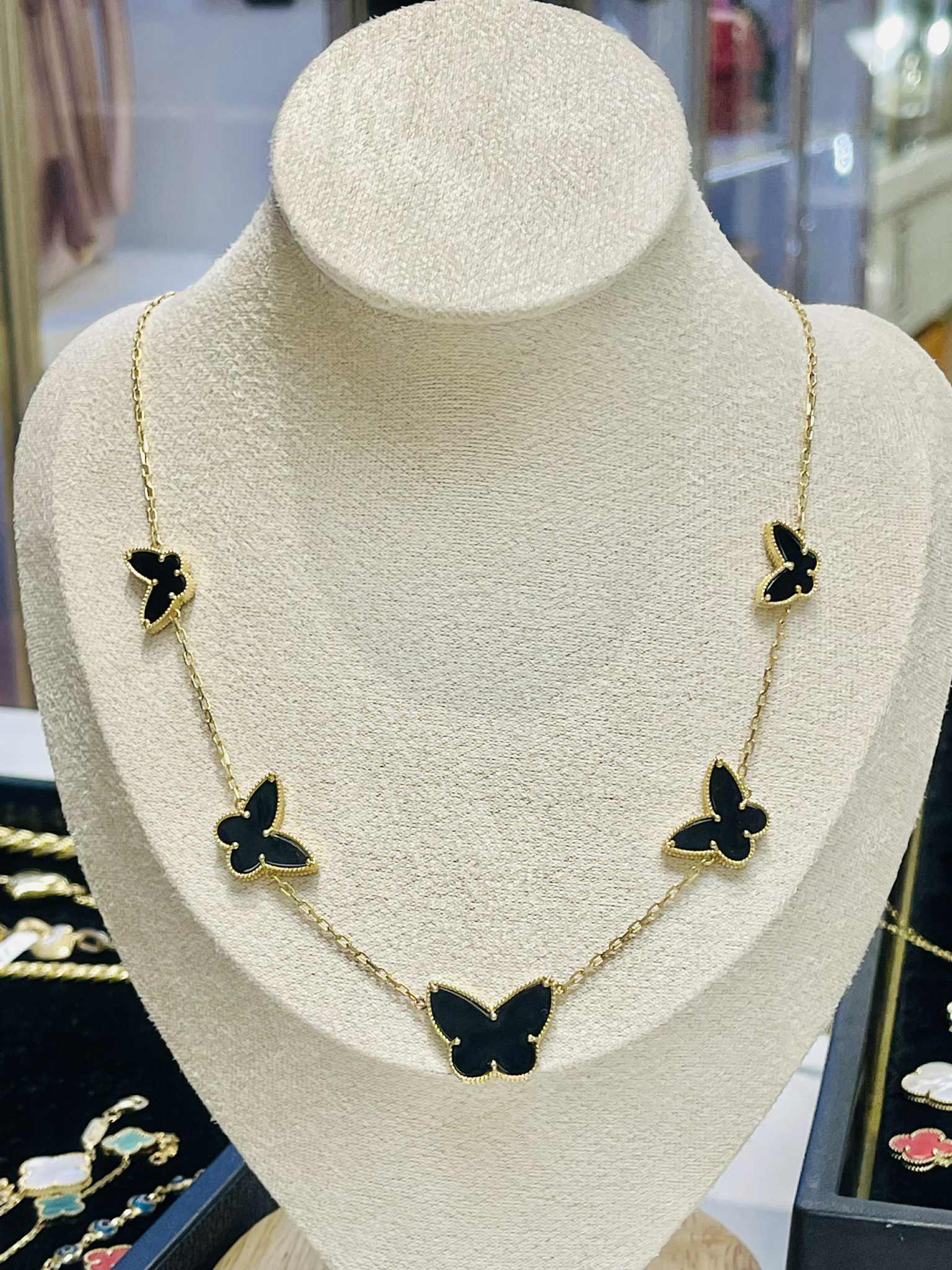 🦋 14K Gold Black Butterfly Necklace