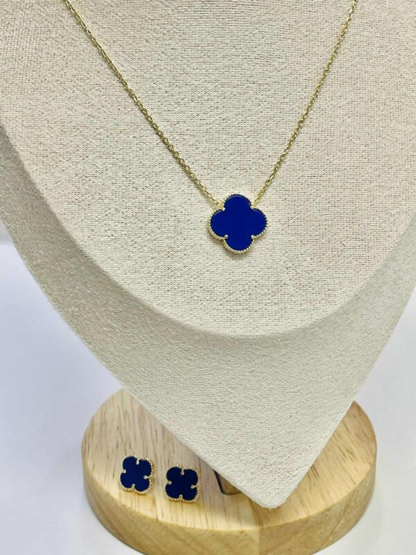💙 14K Gold Blue Clover Necklace & Earrings Set